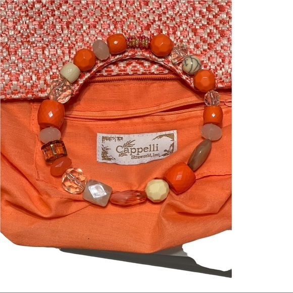 Capelli Woven Straw Beaded Handbag Handle Boxy Beach Weekend Spring Fashion Logo - Picture 3 of 7